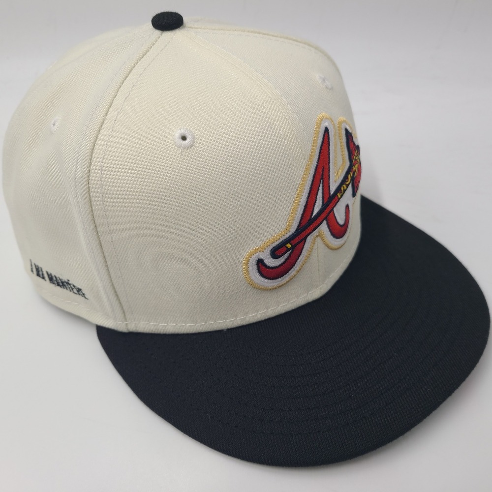 Atlanta Braves Hat Fitted 7 5/8 New Era 59Fifty Cream Black MLB A Ma Maniere Men